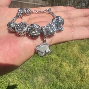 Silver Heart Charm Bracelet with White Enamel Accent